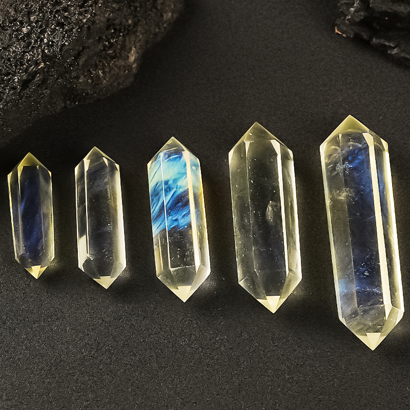 人造黄水晶单尖六棱柱摆件水晶单双尖柱灵摆水晶摆件消磁能量晶石