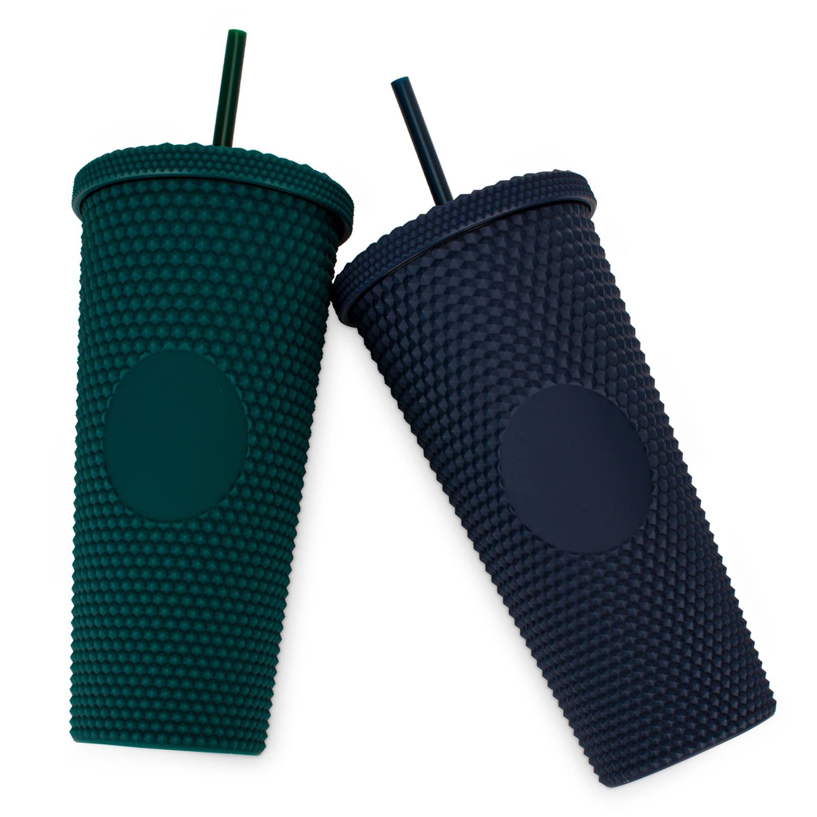 厂家直供跨境双层塑料吸管杯大容量创意710ml榴莲杯扎手杯钻石杯