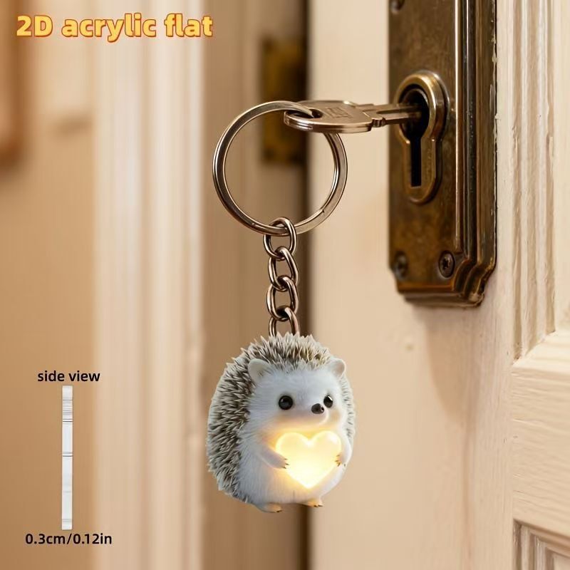 Cross-Border Hedgehog Keychain with Cute Pattern, Small Gift, Fun Acrylic Decoration for Car, Phone, Backpack