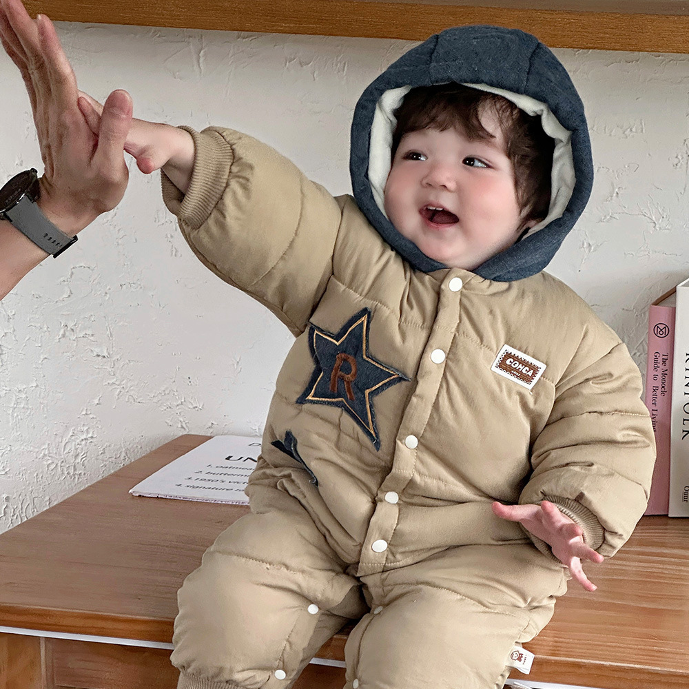 Mono de bebé Ropa de invierno más ropa de salida acolchada de terciopelo 0-2 años de edad, traje de escalada para bebé, engrosamiento y calidez, una pieza de moda 1