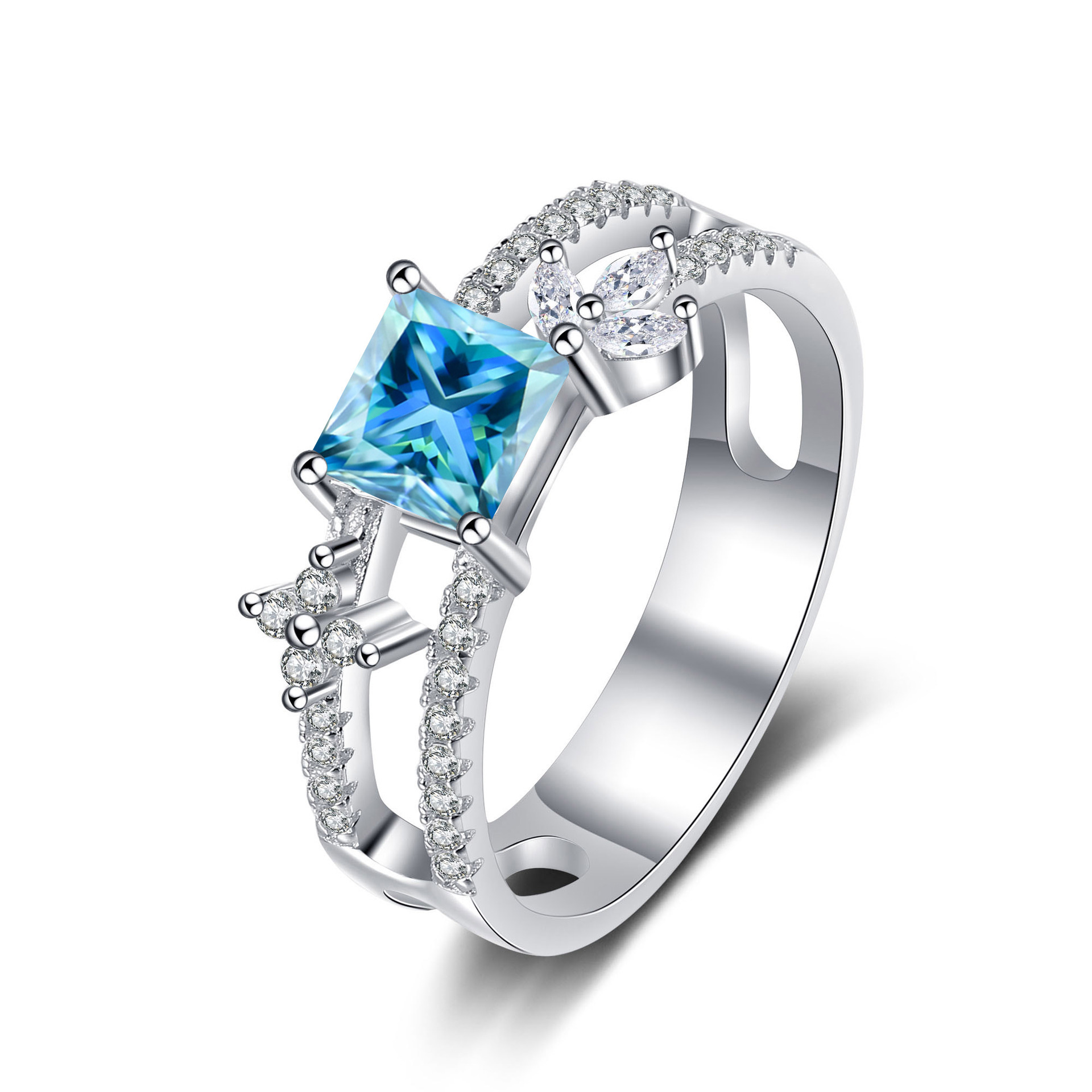 925 anillo de plata esterlina mujer nueva princesa de moda europea y americana Fang cuatro garras anillo de piedra de moissan plata fábrica en vivo