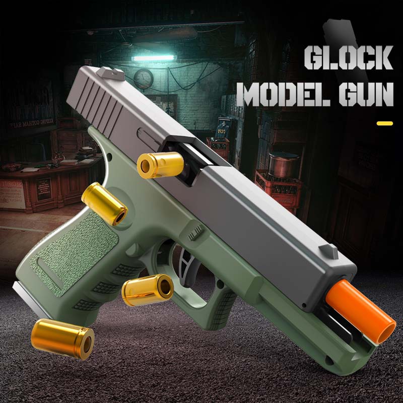 Transfronterizos Amazon Glock pistola de casco de pistola maquinaria de disparo continuo vacío colgar pistola de juguete para niños temu