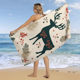Cross-border Christmas Elk Print Children's Beach Towel Seaside Swimming Bath Towel Sports Fitness Towel Factory Outlet