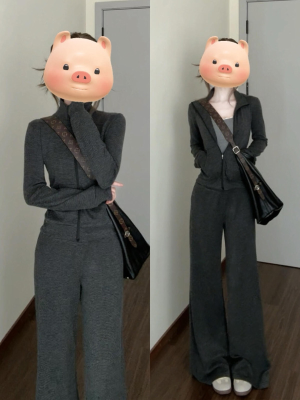 修身运动休闲套装秋季一整套穿搭ootd气质女2025新款卫衣外套裤子|undefined
