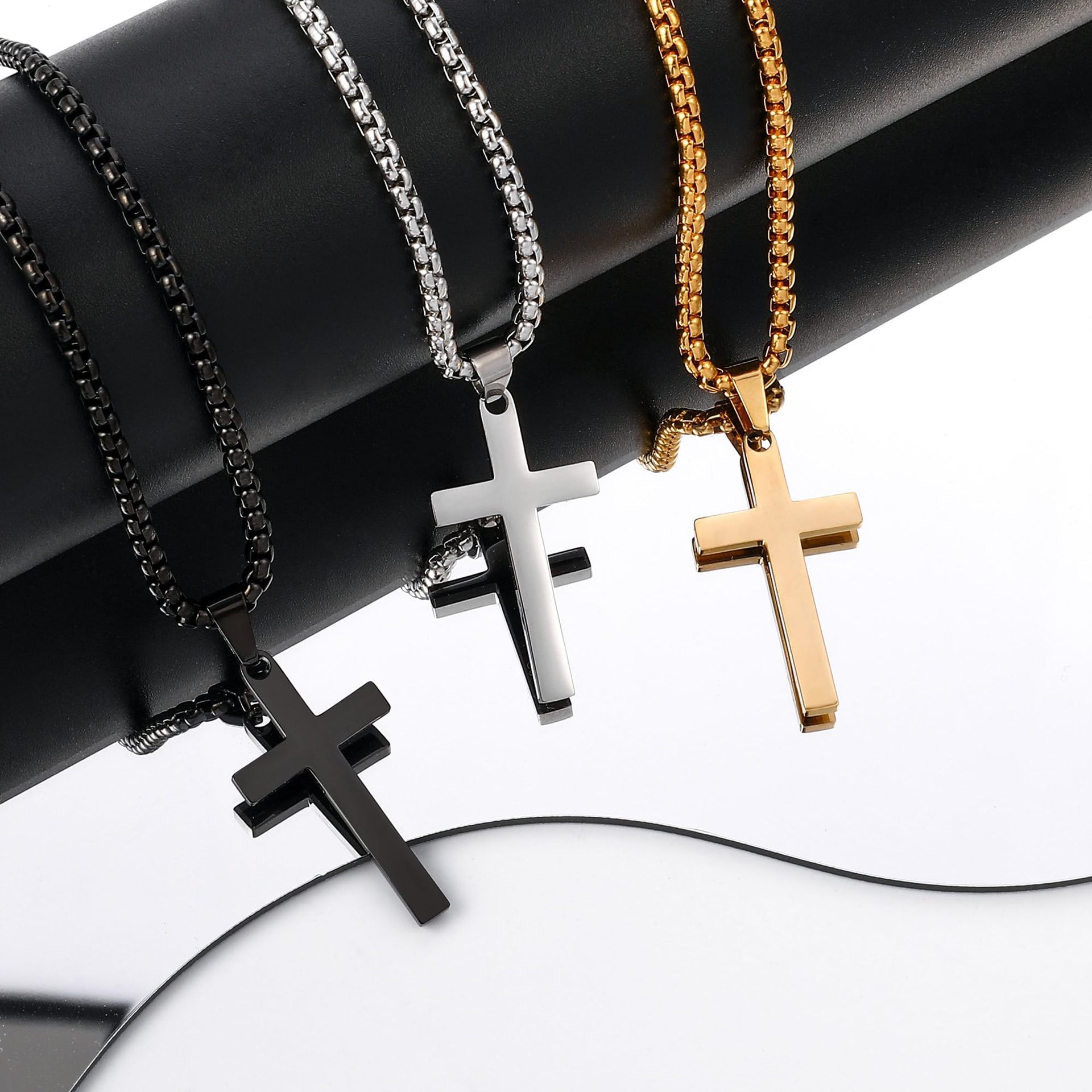 Collier pour homme en acier inoxydable avec pendentif croix_voghion.com