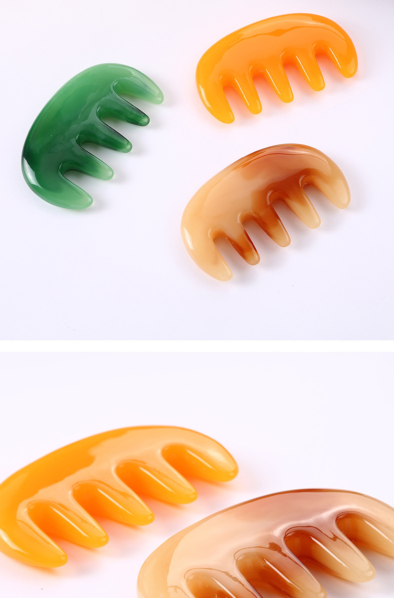 Resin Scalp Massage Comb 5-Tooth Meridian Brush Portable Head Wellness Tool in use