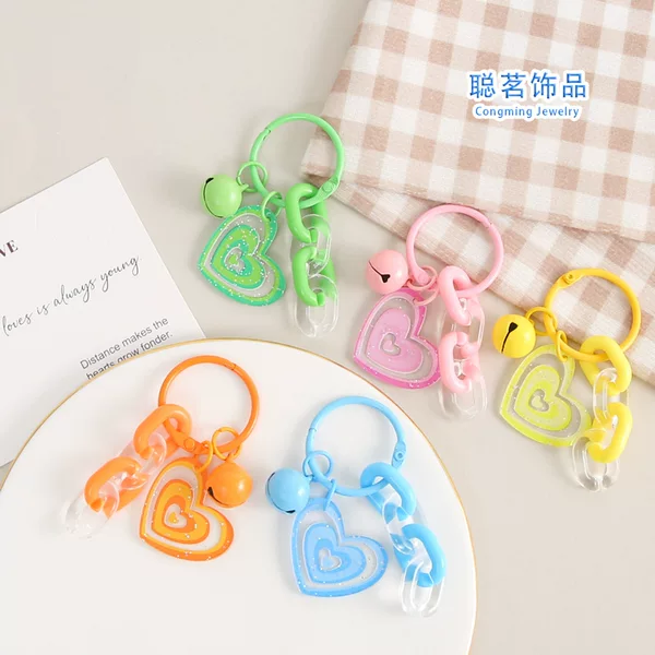 Acrylic Fine Glitter Heart Keychain DIY Pendant Colorful Chain Buckle Accessories Bag Phone Chain Jewelry Ornament