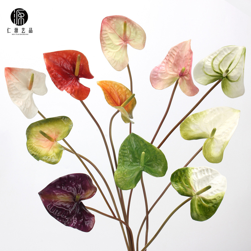 Factory direct 3D printing heart-shaped red palm simulation feel flakery Palm single fake flower green palm powder Palm Guanyinlian
