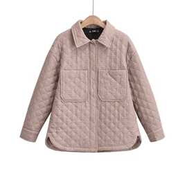 外贸2025秋季新款女装 翻领口袋饰复古休闲棉服衬衫外套 1255900