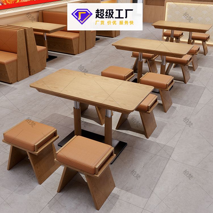 Cadenas de tiendas de fideos de arroz, tabla de comedor de madera maciza, barbecue con cajón, mesa larga de comida simple japonesa