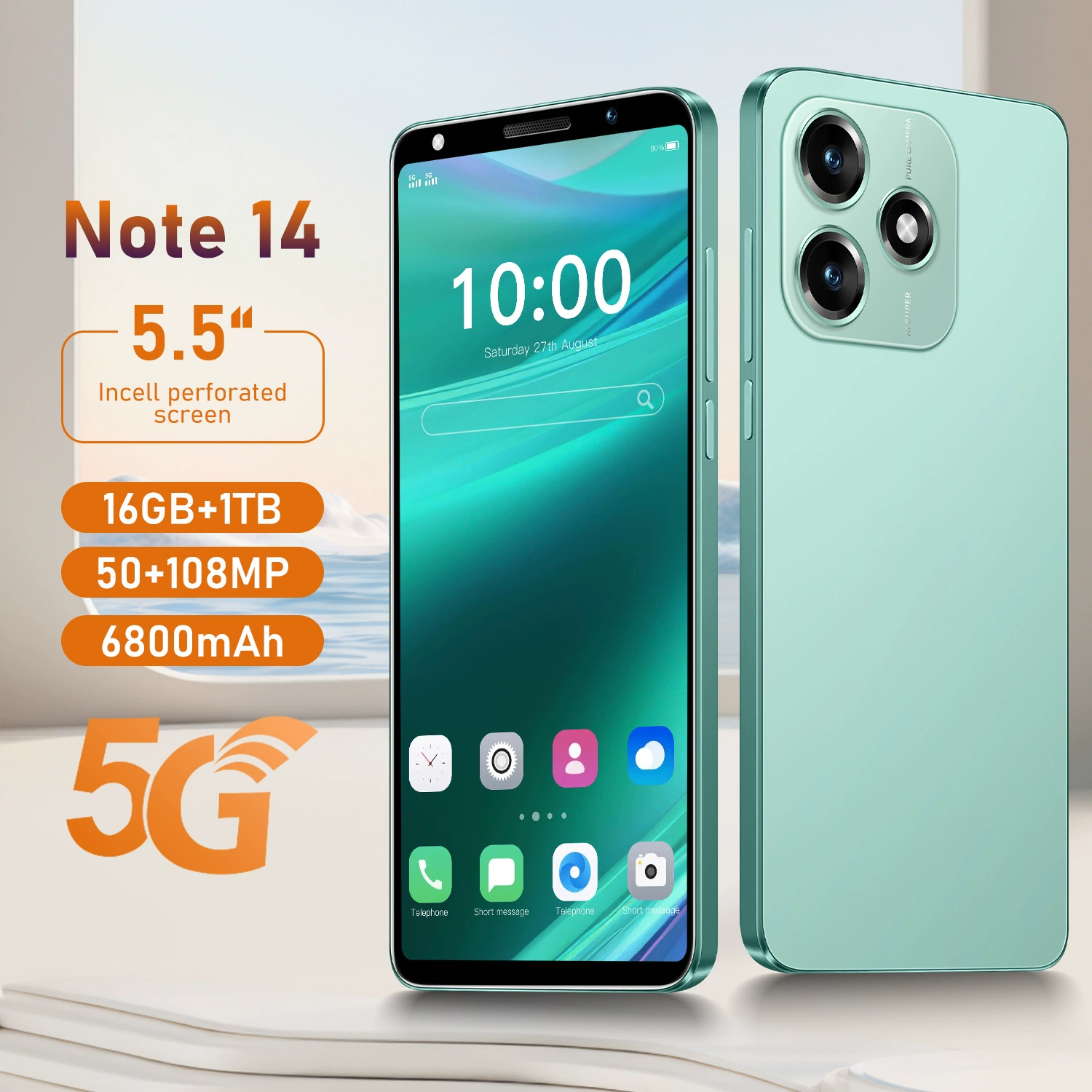Новый трансграничный мобильный телефон Note 14 для внешней торговли. Смартфон Android 8.1 с 5,5-дюймовым дисплеем и встроенной памятью 16 ГБ.