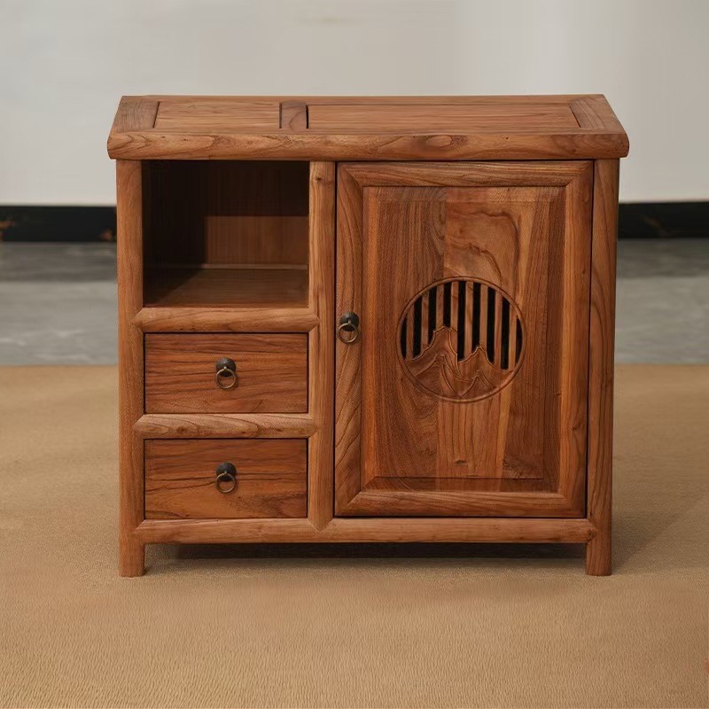 Old Elm New Chinese Style Sideboard Solid Wood Water Boiler Living Room Integrated Tea Cabinet Retro Coffee Table Cabinet Storage Cabinet