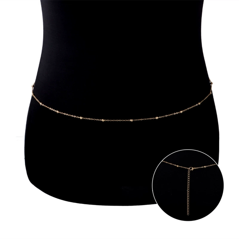 Цепочка на талию (body chain), медная 70+5 см, бусины, золотая или серебристая, европейский простой стиль