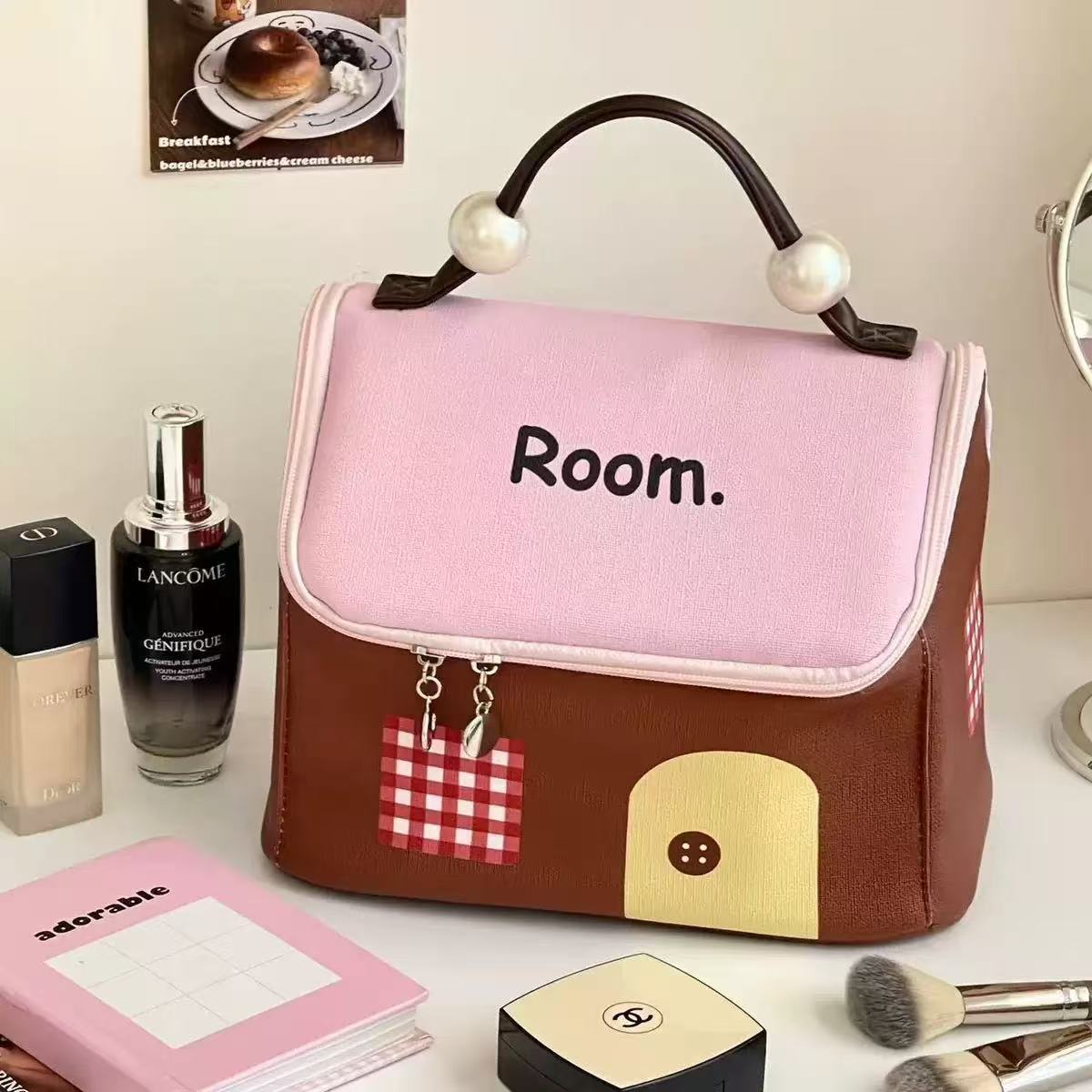 Nueva bolsa de cosméticos de dopamina de celebridades de Internet de gran capacidad y alto valor Bolsa de almacenamiento portátil impermeable PU