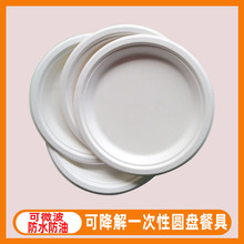 一次性环保甘蔗纸浆圆盘SUGARCANE9寸圆盘本色纸浆盘绘画画纸盘子