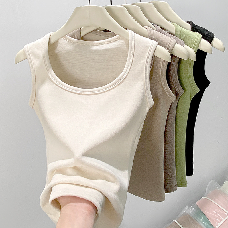 H565 Wool Silk U-Neck Sleeveless Camisole Women's Autumn and Winter Velvet Thickeneded Warm Inner Bottoming Top