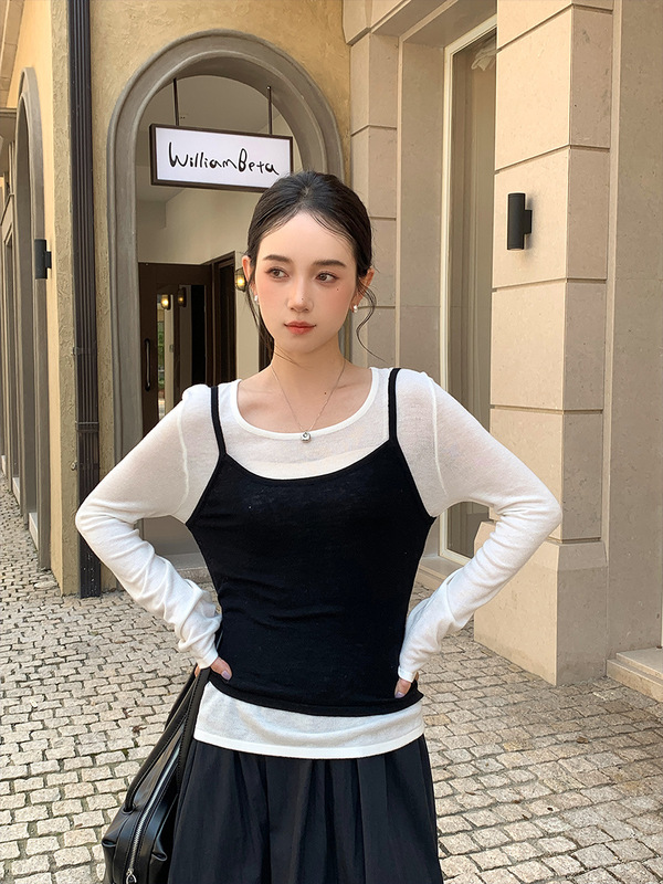 衣尔衫 提拉米苏 两件套羊毛绑带针织衫女吊带纯色秋季叠穿0543|undefined