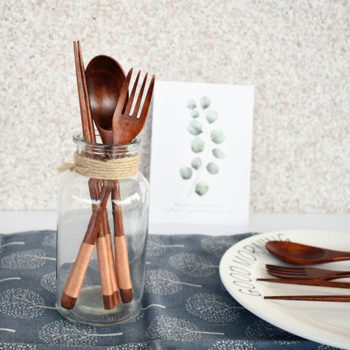 Korean creative wooden tableware spoon, fork and chopstick set spoon fork portable tableware three-piece set wholesale