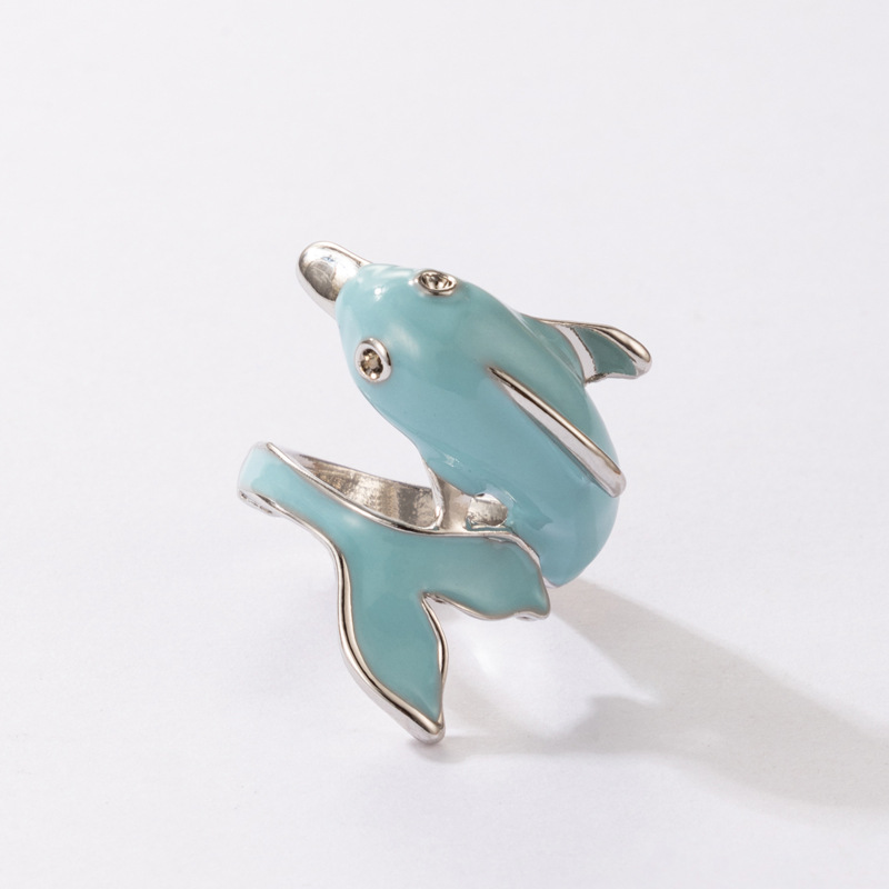 hand jewelry color dripping oil dolphin fox tortoise butterfly ring fun animal single ring