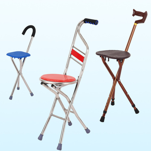 Stainless steel elderly folding cane, senior three-legged cane stool, cane stick cane stool, lightweight with seat, cane chair
