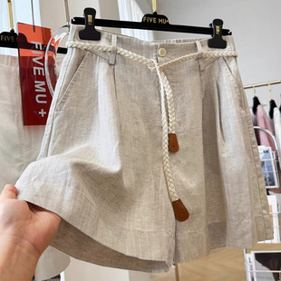 3757 High-End Cotton and Linen High-Waisted Casual Shorts for Women Summer A-Line Wide-Leg Straight Pants Super Nice Thin Pants