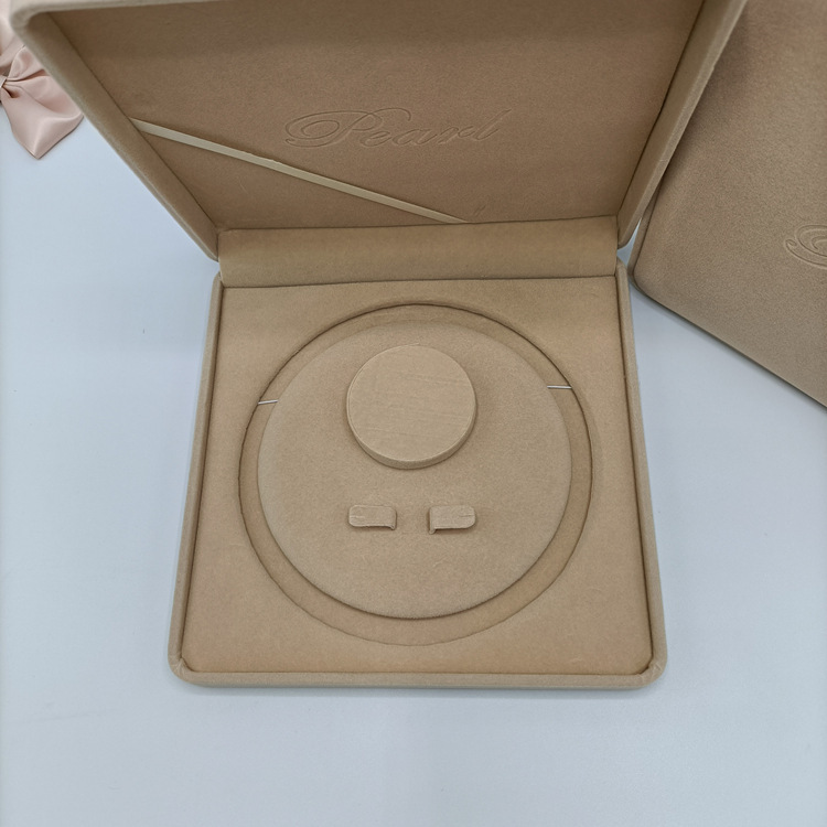 19*19圆角珍珠项链盒长毛绒布圆心三件套珍珠盒 母亲节妈妈项链盒