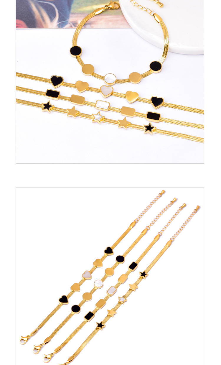 10g Weight PVD Coated Gold Plating Process PVD Coated Real Gold Plated 18K Gold Star Heart Shape 304 Stainless Steel Waterproof Non Tarnish 304 Stainless Steel Bracelets
