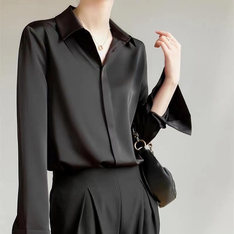 Formal Shirt for Women, Long-Sleeved White Top, Spring, Autumn and Summer Acetate Satin Elegant Ol Drapey Loose Work Shirt Formal Shirt for Women, Long-Sleeved White Top, Spring, Autumn and Summer Acetate Satin Elegant Ol Drapey Loose Work Shirt