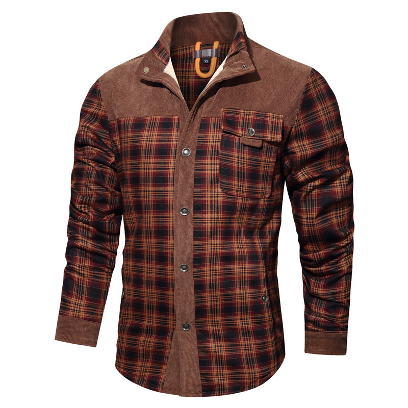Herrenbekleidung Herren große Größe Winter plus Samt verdickt Docht Drachen kariertes Hemd Jacke Mantel Herrenbekleidung_voghion.com