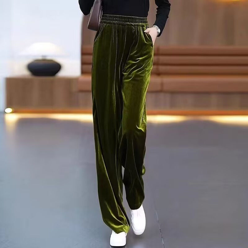 金丝绒窄版阔腿裤女春秋2025新款高腰遮肉显瘦垂坠感百搭直筒裤子|undefined