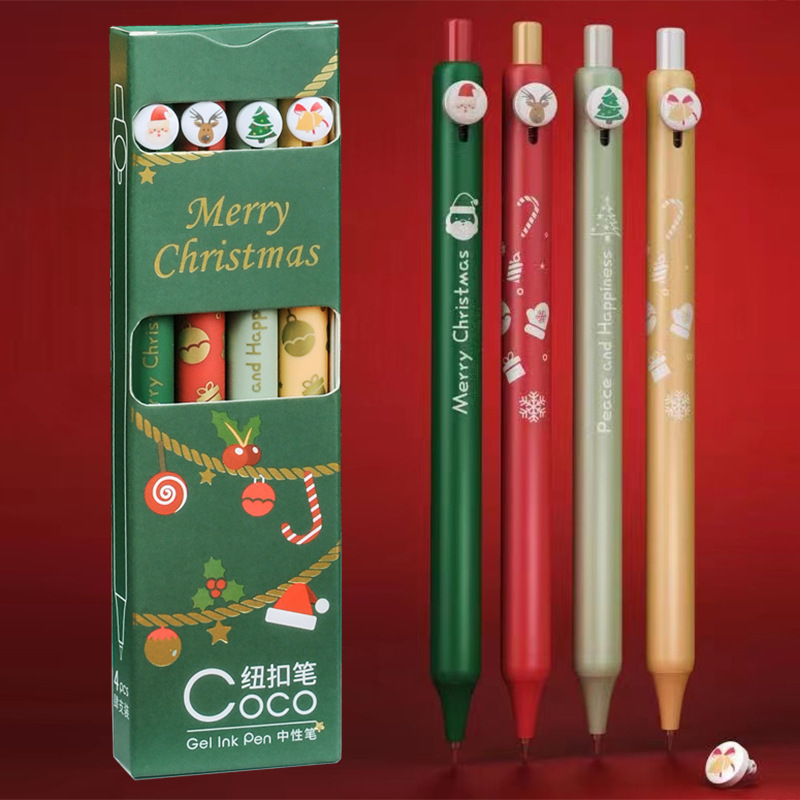 Zanshi Merry Christmas Limited Edition Button Gel Pen Cute Cartoon High-Quality Quick-Drying Cs Holiday Gift Carbon Black Pen