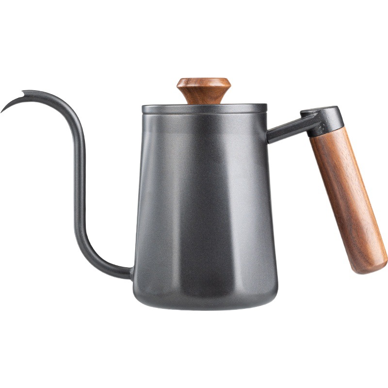 Cafetera octogonal para punzonado de mano 304 olla portátil con mango de madera de boca larga y boca delgada, oreja colgante de acero inoxidable, inyección de agua vertical de café