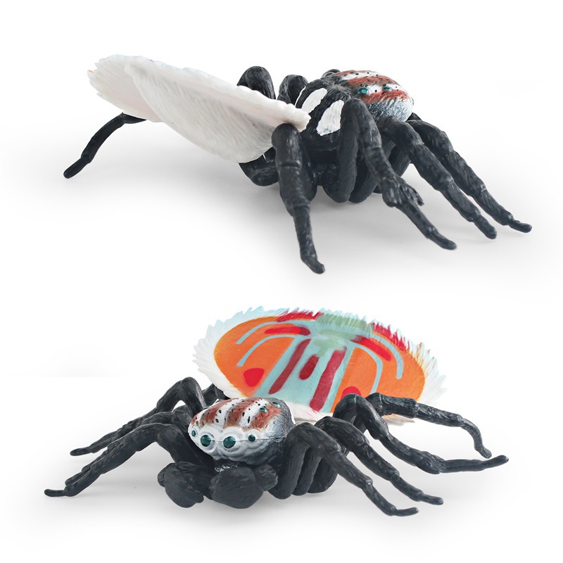Transfronterizo de exportación simulación insecto modelo animal juguete rojo y azul salto araña Pavo Real araña patrón horizontal mosca araña adornos estáticos