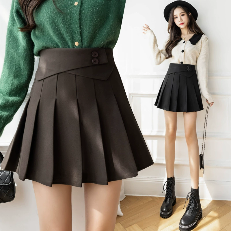 Шерстяная плиссированная юбка для женщин, осень-зима 2021, новая универсальная модная утягивающая юбка трапециевидной формы с высокой талией и бедрами