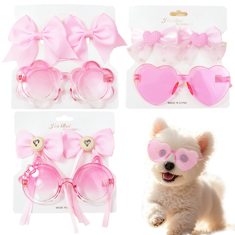 Трансграничный новый набор очков с бантом для домашних животных собака бабочка декоративный аксессуар красоты милый розовый персиковое сердце