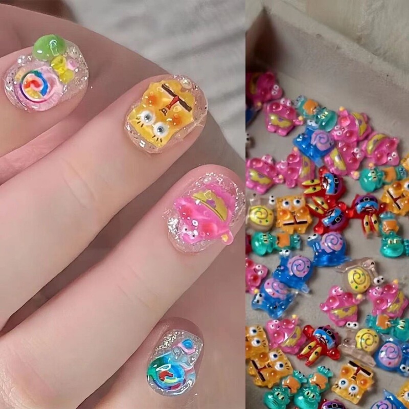Cute Anime Cartoon Spongebob Nail Pieces Japanese Short Round Nail Pieces Fake Nail Pieces Removable Cute Anime Cartoon Spongebob Nail Pieces Japanese Short Round Nail Pieces Fake Nail Pieces Removable