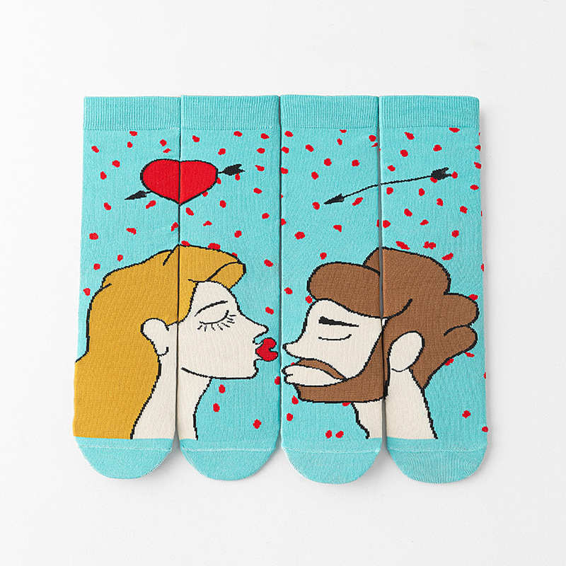 Couple Mid-Calf Socks Cartoon Men and Women Trendy Socks Heart Socks Kissing Pattern Valentine's Day European and American Street Fashion Cotton Socks Couple Mid-Calf Socks Cartoon Men and Women Trendy Socks Heart Socks Kissing Pattern Valentine's Day European and American Street Fashion Cotton Socks