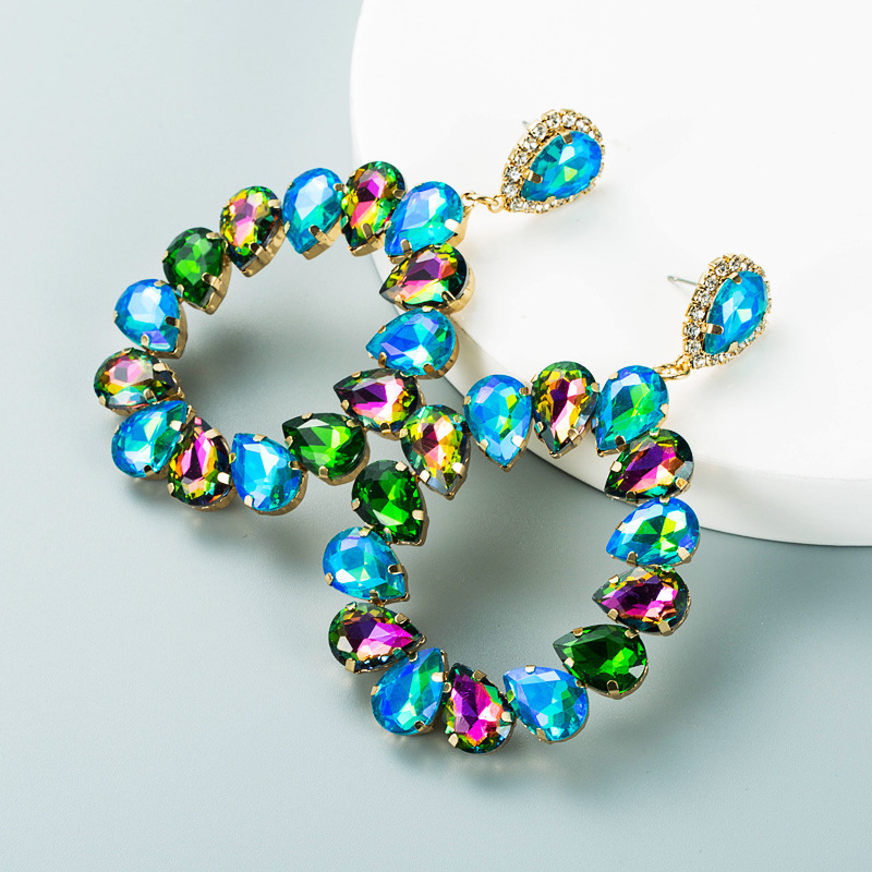 Modelegierung Diamantfarbenes Glas Diamant Tropfenförmige Ohrringe Großhandel Nihaojewelry display picture 4