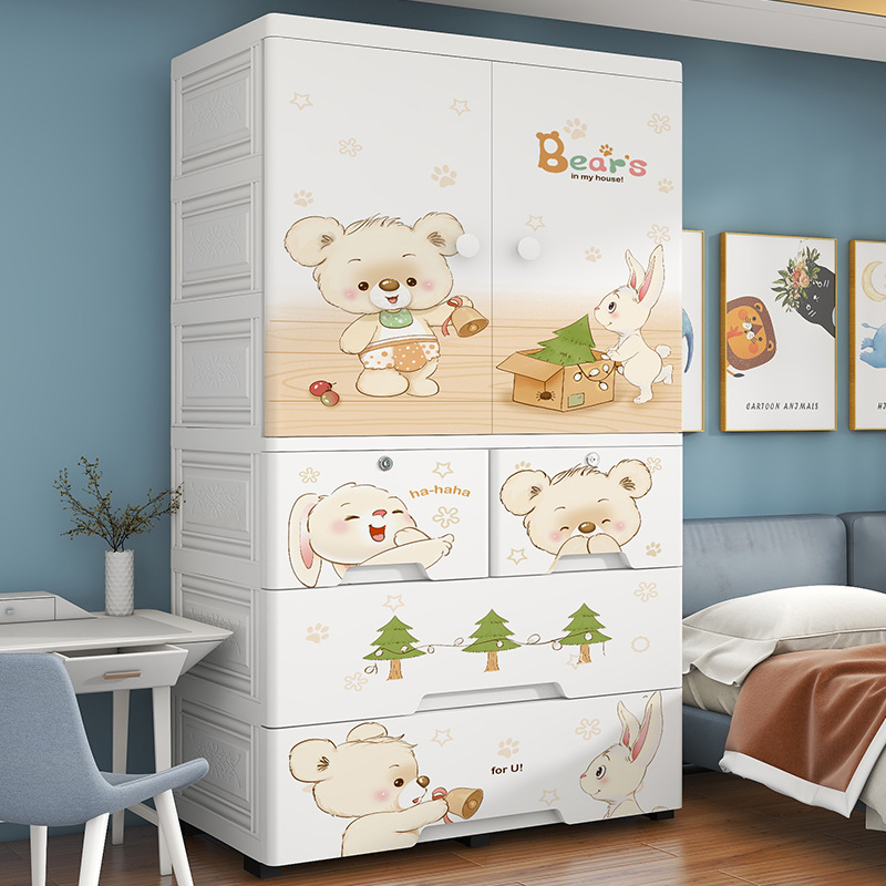 Gabinete de almacenamiento de doble puerta de dibujos animados Clasificación de artículos tipo cajón armario de niños grueso gran capacidad con cajón doméstico