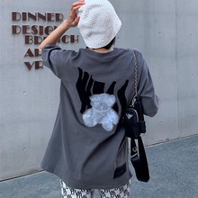 WE11韩版珍珠项链泰迪小熊反光植绒印花WELL潮FOG短袖T恤ZGPB