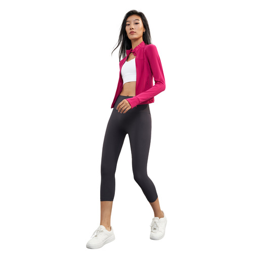 NUF Nippleless Yoga Top with Stand Collar, Fitted Short-Sleeve Sports Jacket for Women, High-End Sensation, Back Mesh, Breathable Yoga Wear