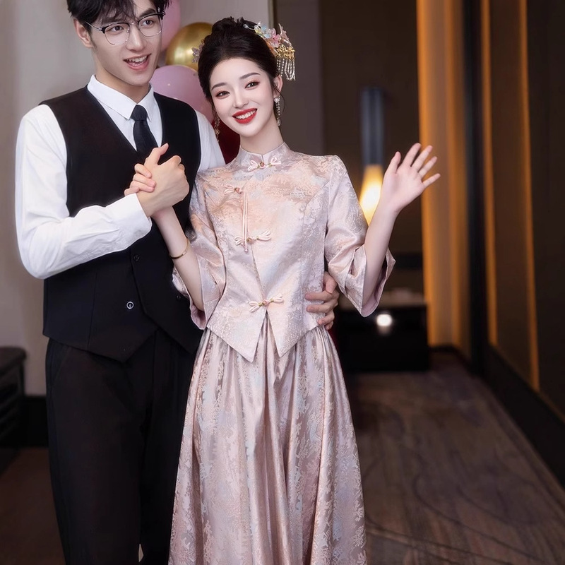 Pink Toast Dress Bride's Improved Cheongsam 2026 Summer New Chinese Style Engagement Dress Wedding Set