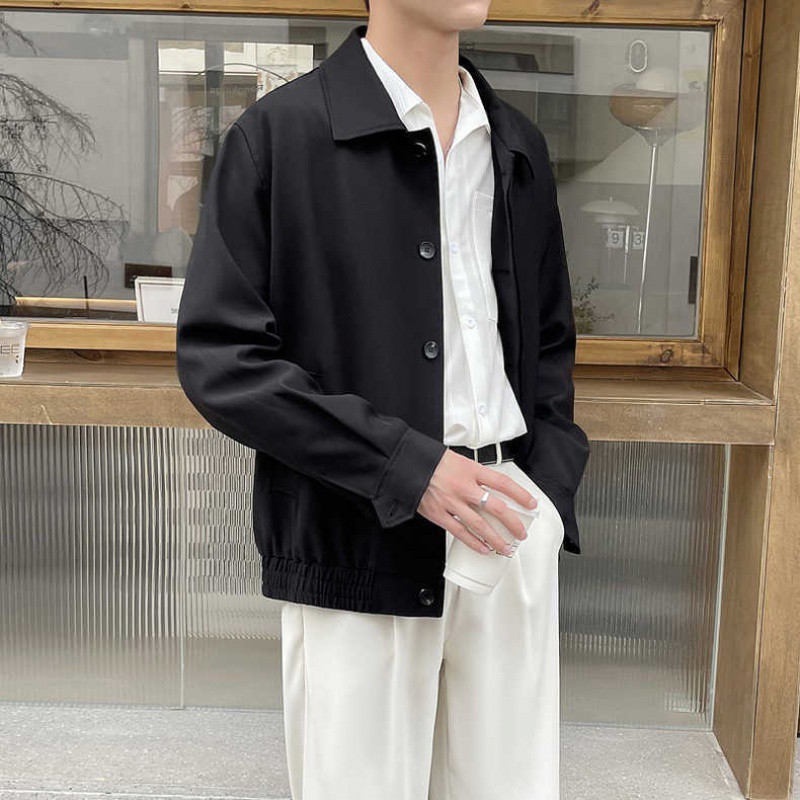1 2024 Autumn New Short Workwear Jacket Casual Simple Trendy Turn-Down Collar Mature Style Men's Coat Fashion_voghion.com