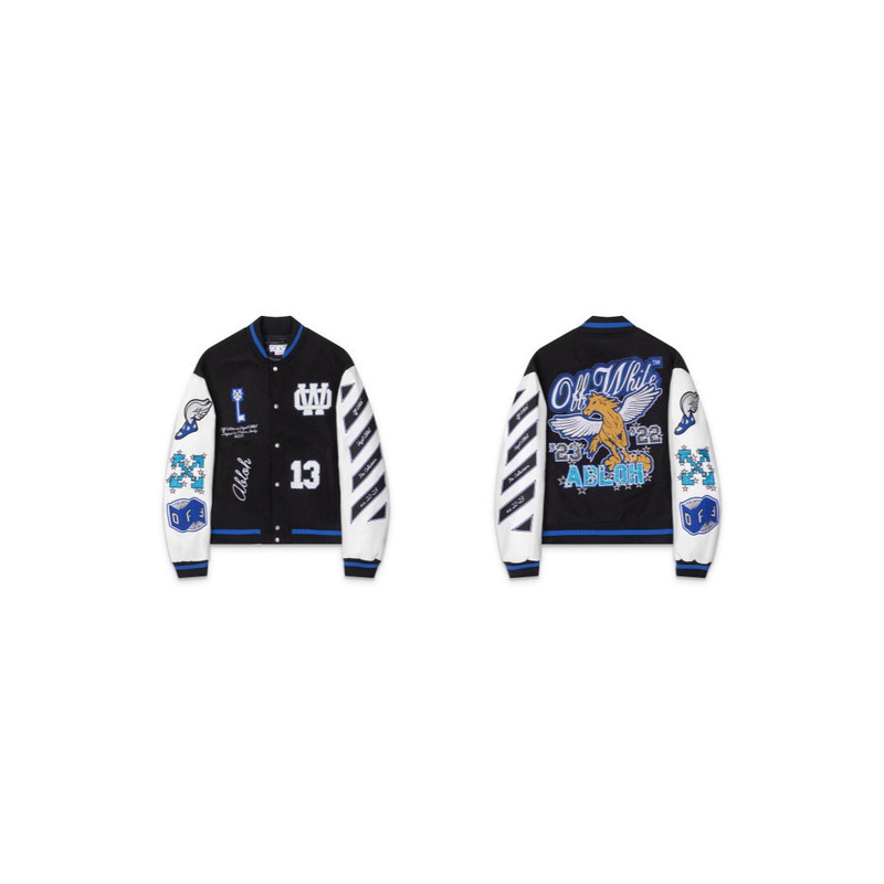 Cross-Border Export Trendy Brand Off Baseball Uniform New Ow Rainbow Gradient Arrow Twill Graffiti Men's and Women's Jackets