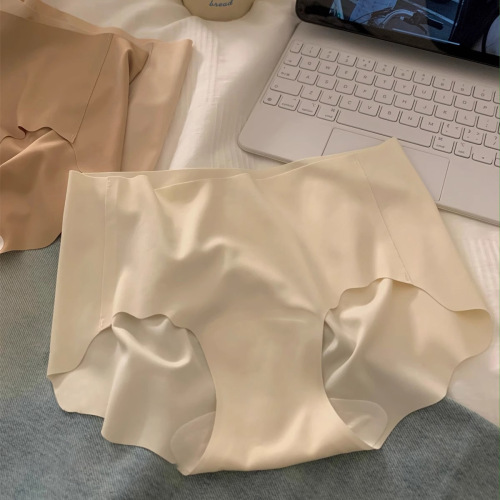 Girl's Mocha Color Cream Foundation Powder Bottoms, Invisible Ice Silk, Pure Cotton, Extended Waist, 7A Antibacterial, Hip-Hugging Mid-Rise Underwear