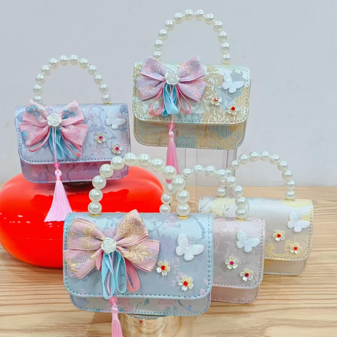 Guofeng princesa bolso de perlas, bolso de cambio de chicas, bolso de regalo para niños, bolso de accesorios de ropa china