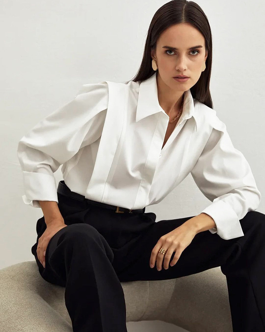 Cotton Fabric Type Regular Top Length Wholesale Women's Casual Solid Color Long Sleeve Blouses