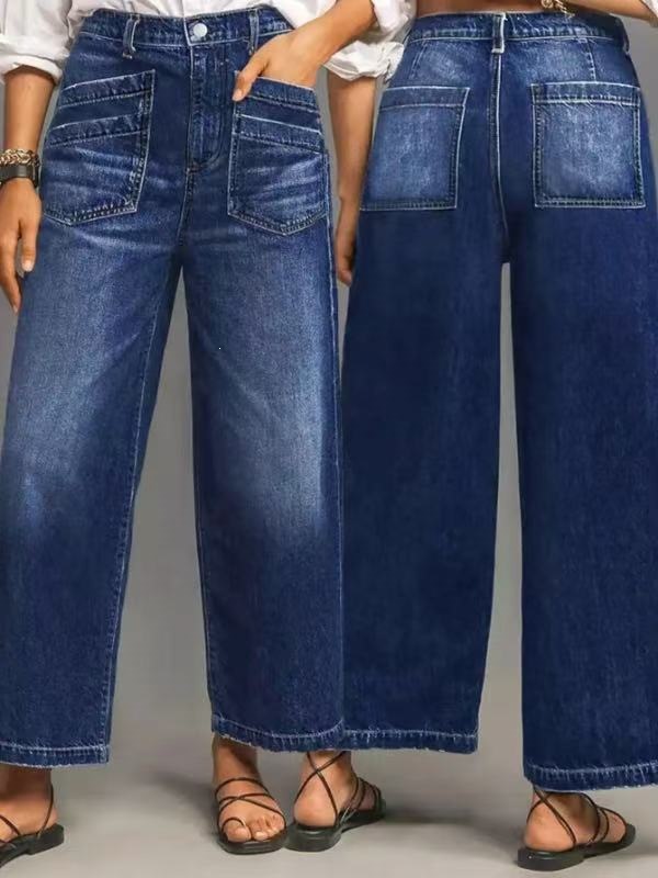Jeans de Pierna Ancha para Mujer de Mezclilla de Algodón, Cintura Media y Corte Relajado