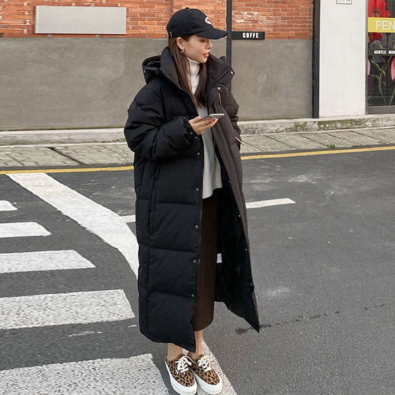 Long down jacket with down, set, maxi length, Korean style, oversize, increased thickness