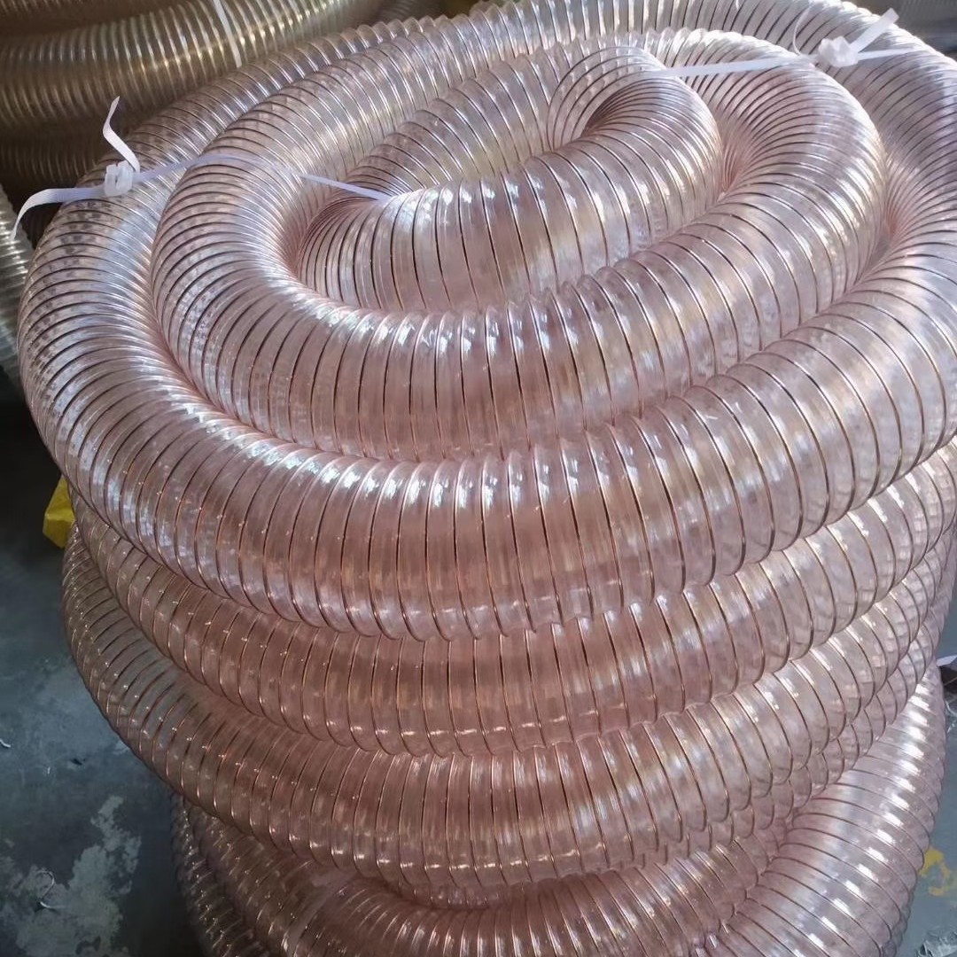 PU聚氨酯风管厂家木工吸尘管钢丝软管颗粒输送螺旋弹簧伸缩排风管